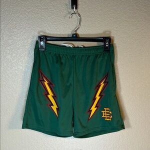 Eric Emanuel Green Mesh Shorts Yellow & Maroon Lightning Bolt EE